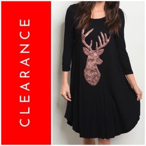 BLACK SEQUINS REINDEER DRESS